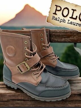 Polo by Ralph Lauren Men’s Weybrook Brown & Dark Gray Leather Lace-Up Boots